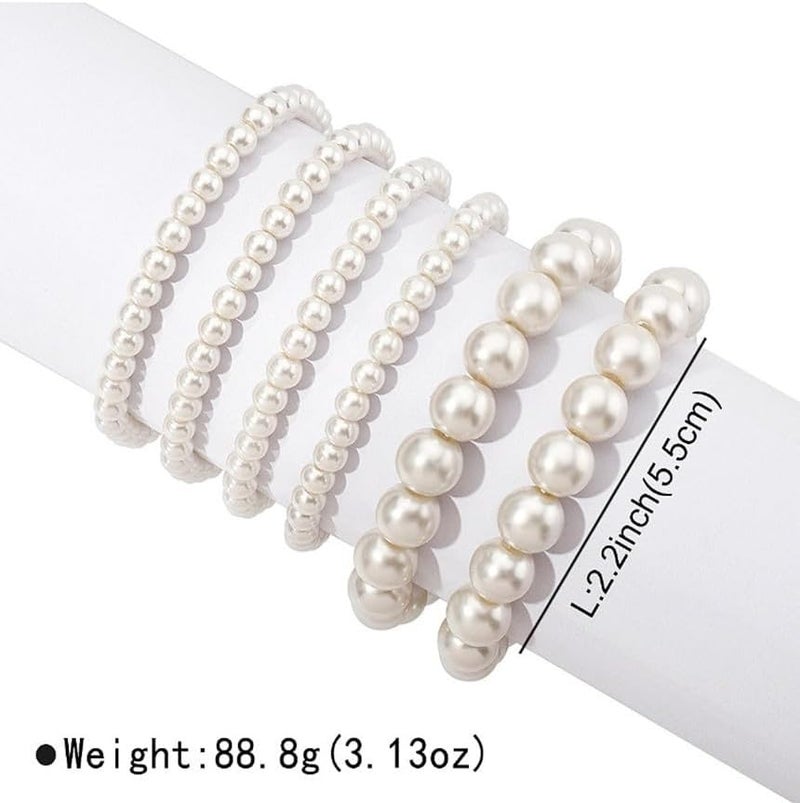 Sither 6 Pack Pearls Bracelets for Women Pearls Bracelets Set Boho Jewelry for Halloween Prom Party Christmas Gift - Image 5